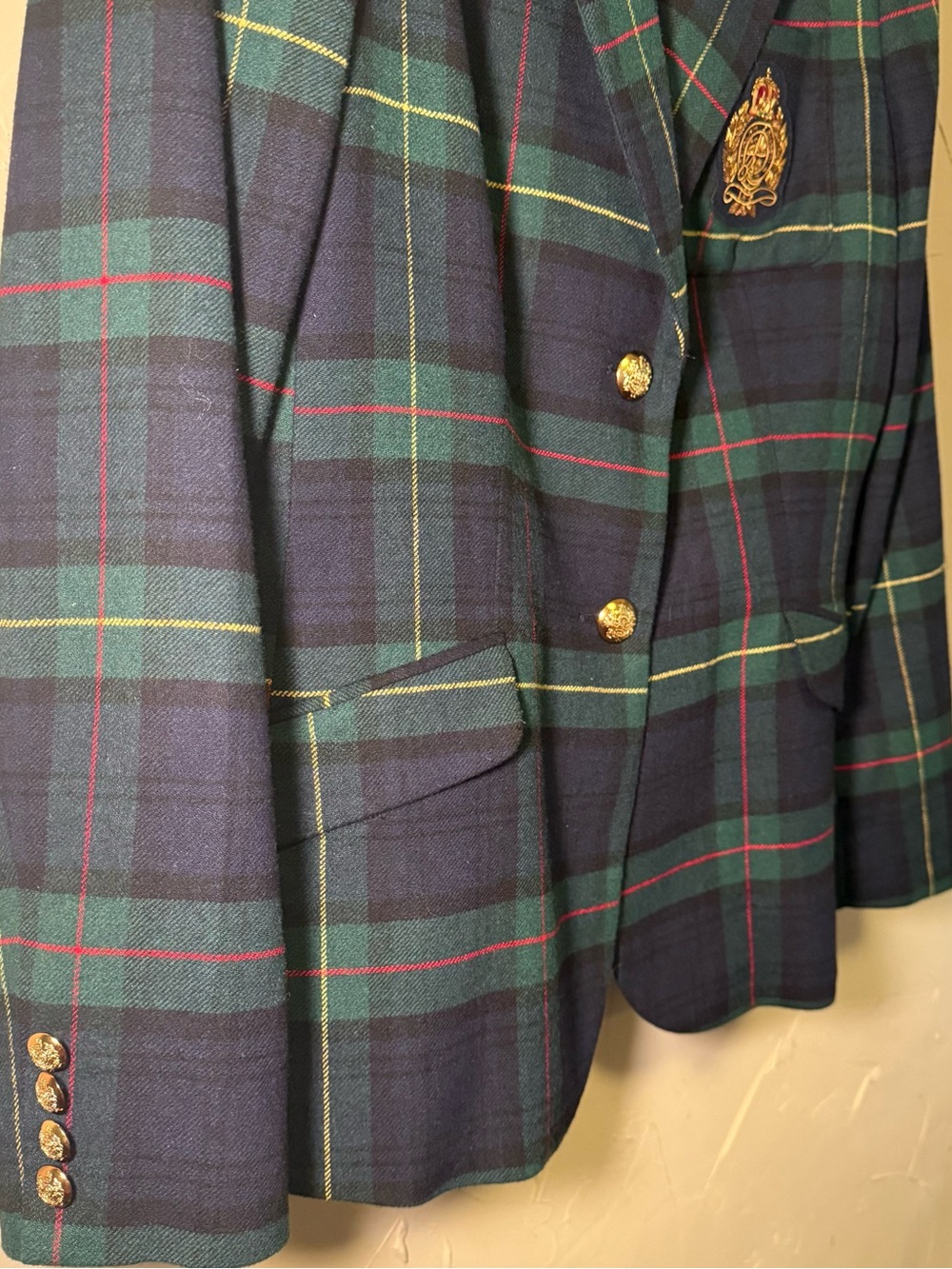 Ralph Lauren Plaid Bullion Crest Blazer 12 EUC Navy Green Tartan Preppy Academic - Picture 6 of 16
